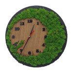 Round wall clock, decorated with stabilized natural lichens, wooden slice shape, 30 cm